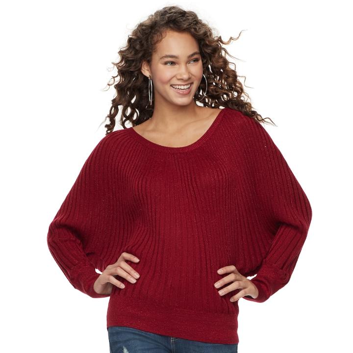 Women's Jennifer Lopez Ribbed Dolman Sweater, Size: Large, Dark Red