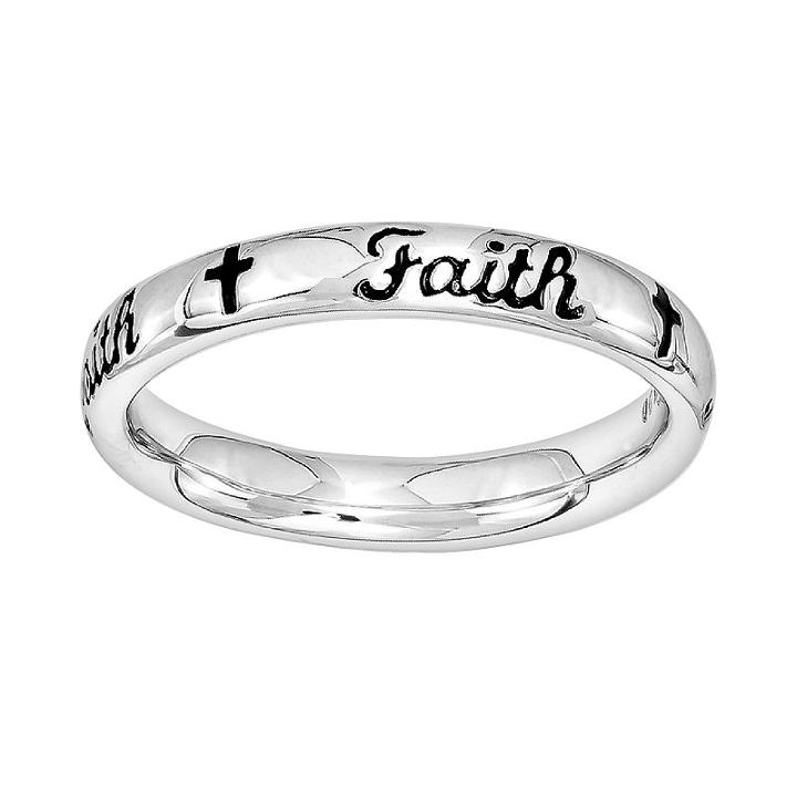 Stacks And Stones Sterling Silver Faith Stack Ring, Women's, Size: 8, Black