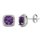Amethyst & 1/6 Carat T.w. Diamond 10k White Gold Halo Button Stud Earrings, Women's, Purple
