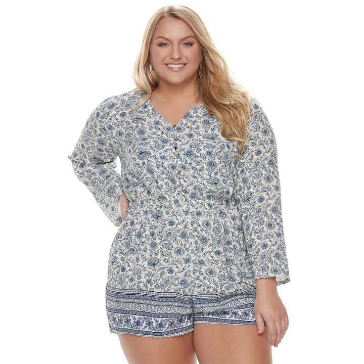 Juniors' Plus Size Mudd&reg; Bell Sleeve Romper, Teens, Size: 1xl, White