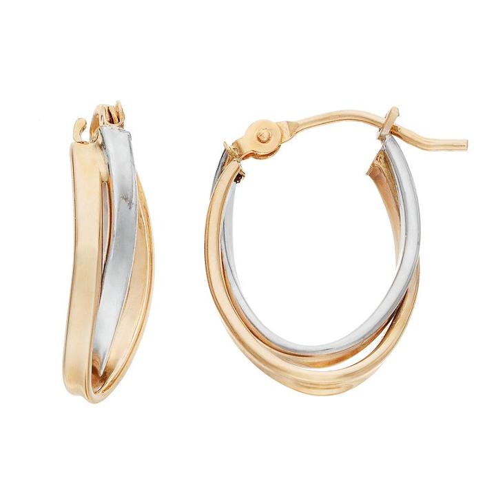 Two Tone 18k Gold Interlocking Oval Hoop Earrings, Women's, Yellow