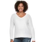 Juniors' Plus Size So&reg; Raglan V-neck Sweater, Teens, Size: 3xl, White