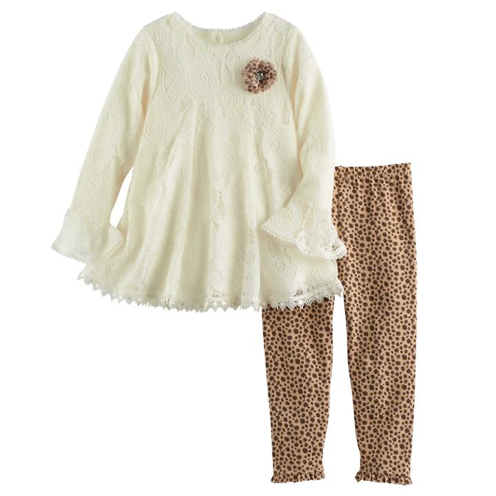 Toddler Girl Nannette Lace Swing Top & Leopard Leggings Set, Size: 2t, Lt Beige