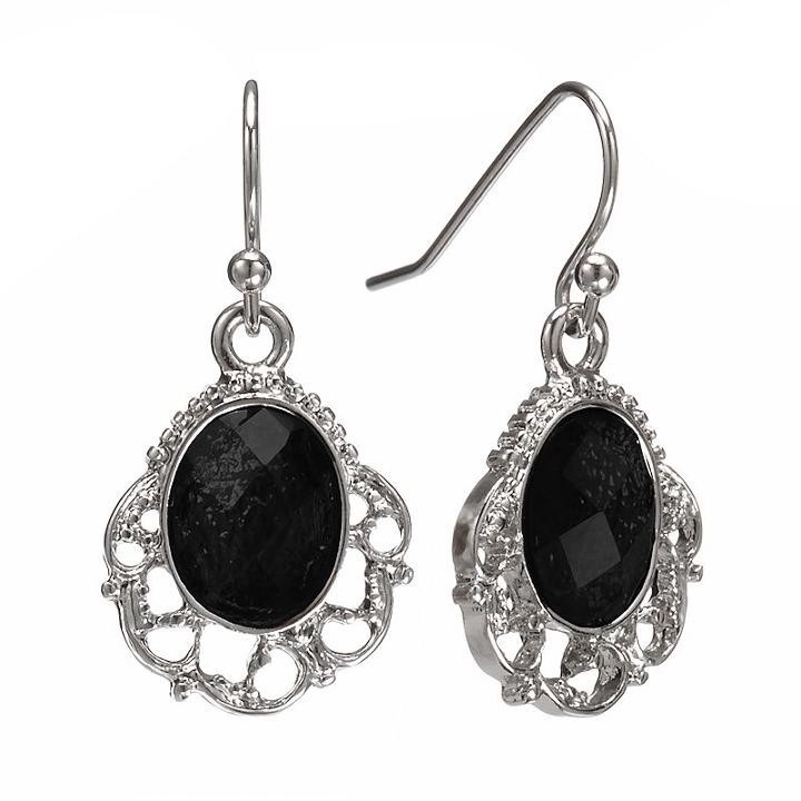 1928 Filigree Drop Earrings, Teens, Black