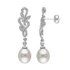 Stella Grace Freshwater Cultured Pearl & 1/10 Carat T.w. Diamond Sterling Silver Drop Earrings, Women's, White