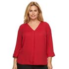 Plus Size Dana Buchman High-low V-neck Top, Women's, Size: 2xl, Med Red
