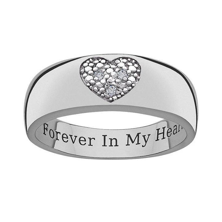 Sweet Sentiments Sterling Silver Diamond Accent Heart Band Ring, Women's, Size: 8, Grey