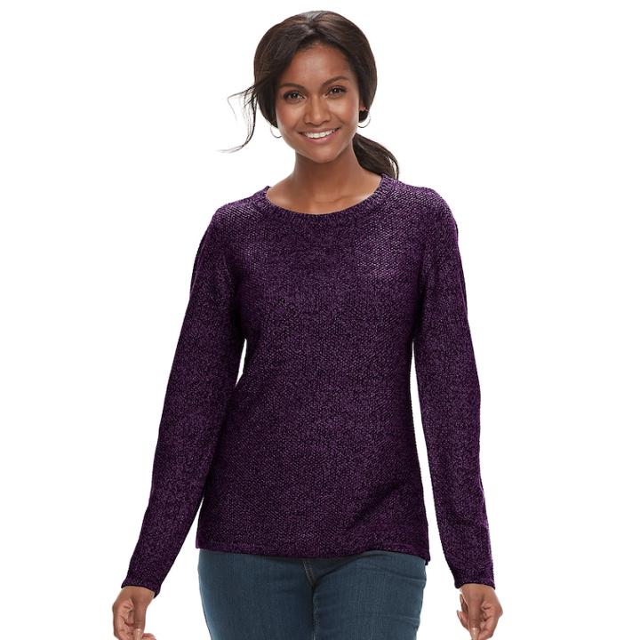 Women's Croft & Barrow Seed-stitch Crewneck Sweater, Size: Small, Purple