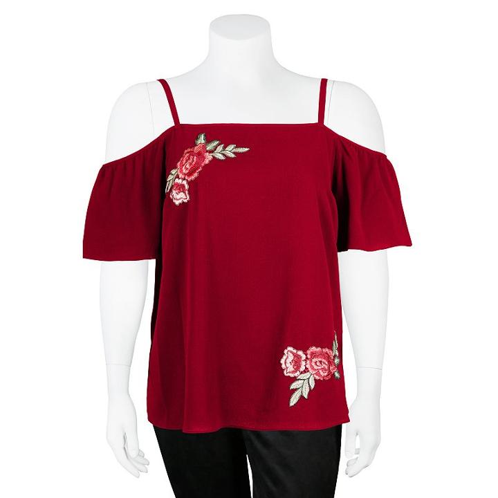 Juniors' Plus Size Iz Byer Floral Off-the-shoulder Top, Teens, Size: 2xl, Purple Oth