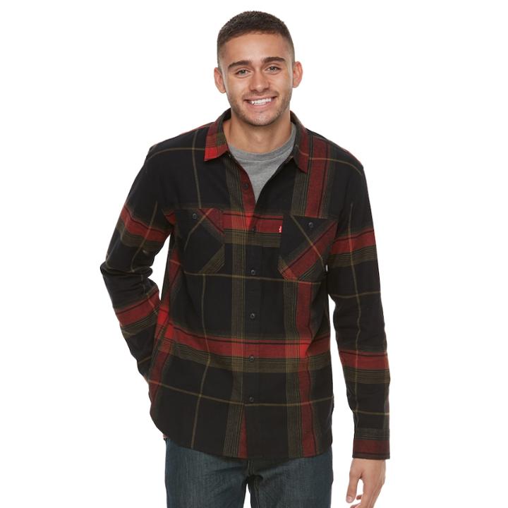 Men's Levi's&reg; Flannel Button-down Workshirt, Size: Xxl, Black