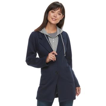 Women's Sebby Collection Hooded Fleece Jacket, Size: Small, Blue (navy)