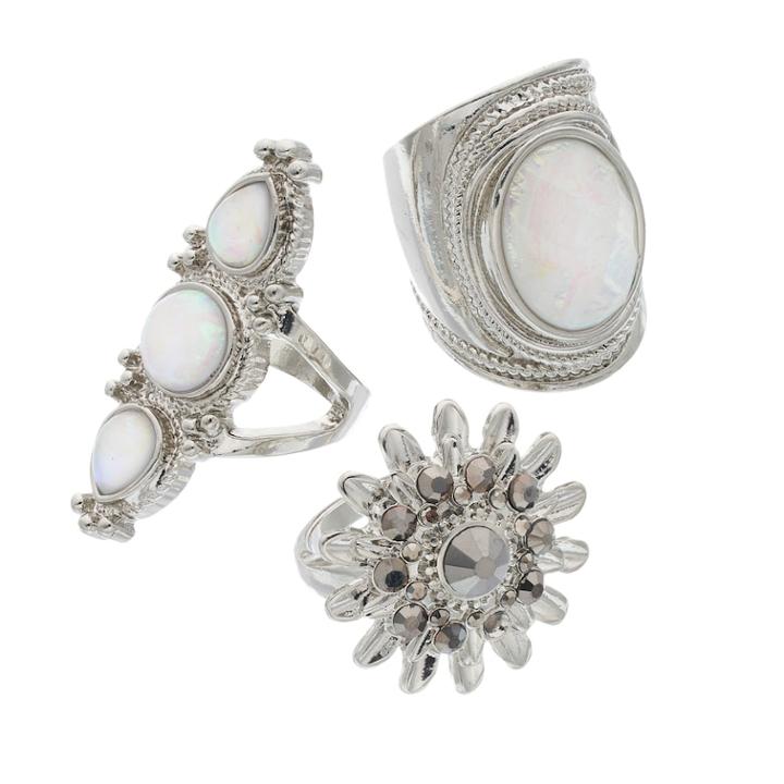Mudd&reg; Simulated Moonstone Ring Set, Women's, Silver