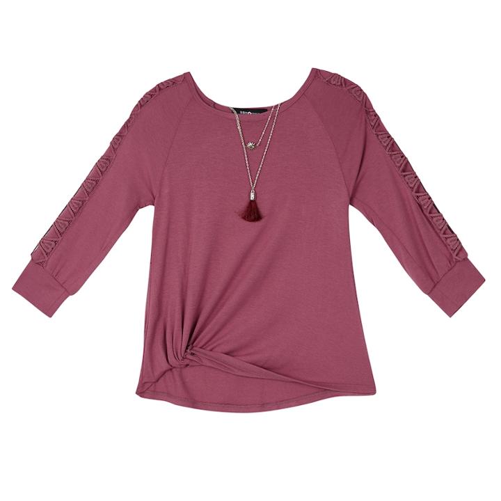 Plus Size Girls 7-16 Iz Amy Byer Front Twist Raglan Lattice Sleeve Top With Necklace, Size: Xl Plus, Light Pink