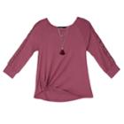 Plus Size Girls 7-16 Iz Amy Byer Front Twist Raglan Lattice Sleeve Top With Necklace, Size: Xl Plus, Light Pink