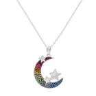 Hue Sterling Silver Crystal Moon & Star Pendant Necklace, Women's, Size: 18, Multicolor