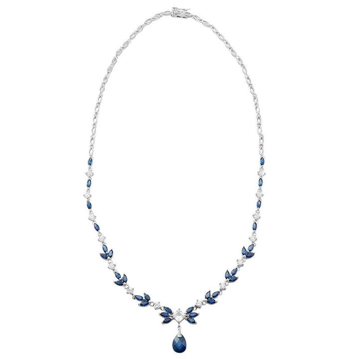 Sterling Silver Lab-created Blue & White Sapphire Necklace, Women's, Size: 17