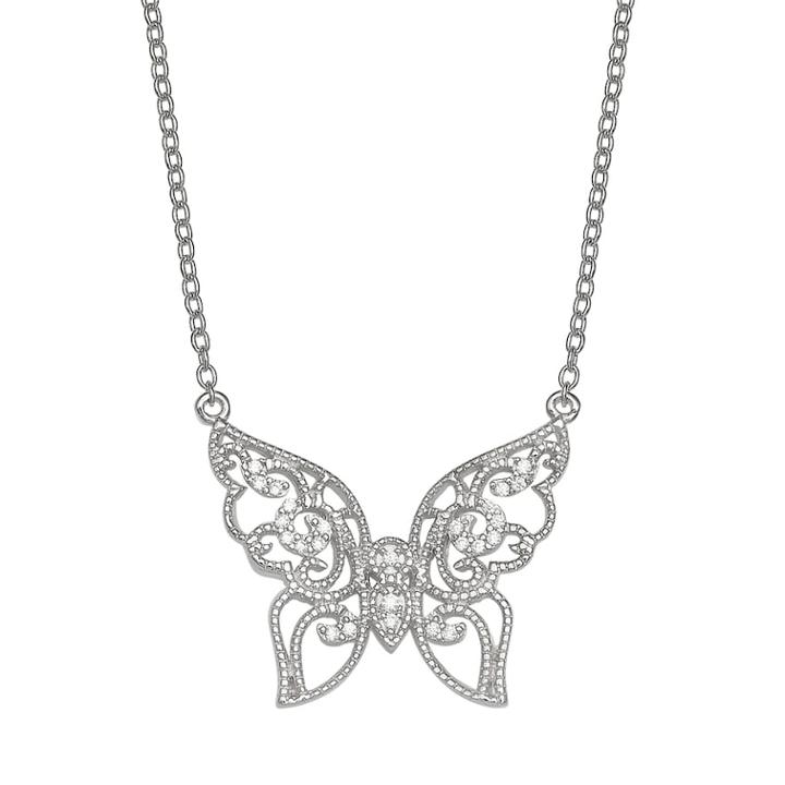 Primrose Sterling Silver Cubic Zirconia Filigree Butterfly Necklace, Women's, Size: 18