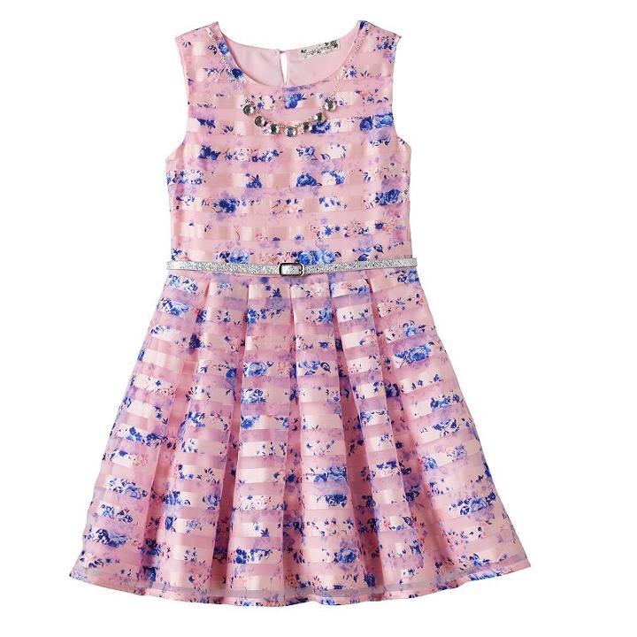 Girls 7-16 Knitworks Floral Burnout Stripe Skater Dress, Girl's, Size: 12, Light Pink