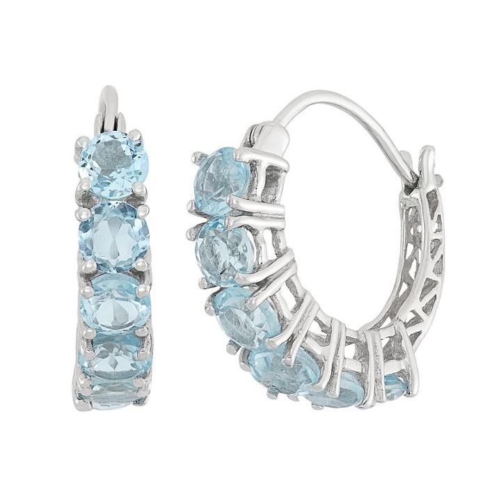 Sky Blue Topaz Sterling Silver Hoop Earrings, Women's