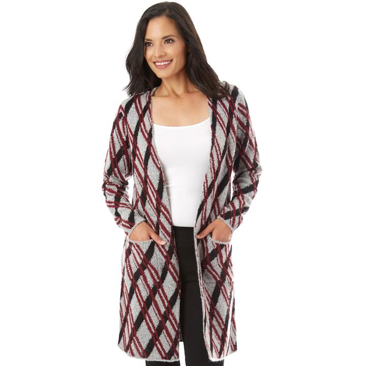 Women's Apt. 9&reg; Open-front Long Cardigan, Size: Medium, Black Gray Royal