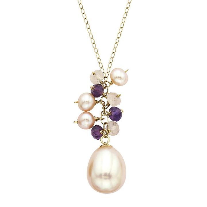 14k Gold Gemstone & Freshwater Cultured Pearl Necklace, Women's, Size: 17, Multicolor