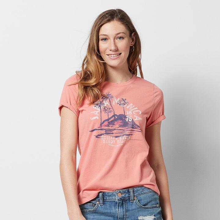 Women's Graphic Crewneck Tee, Size: Xl, Lt Orange