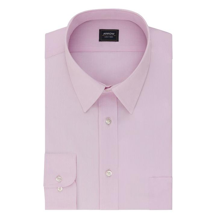 Men's Arrow Classic-fit Fineline-striped Wrinkle-free Dress Shirt, Size: S 32-33, Pink