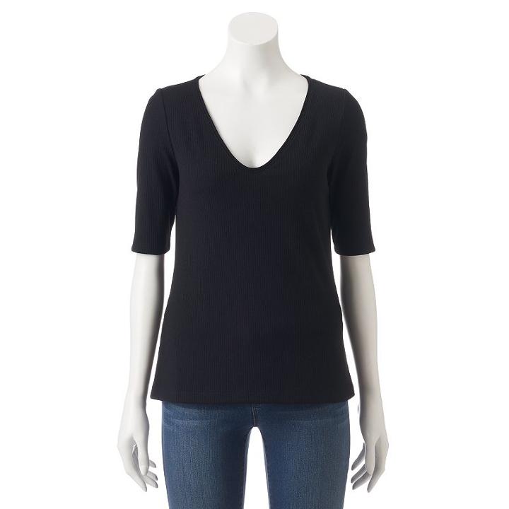 Women's Apt. 9&reg; Essential Ribbed V-neck Tee, Size: Medium, Black