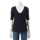 Women's Apt. 9&reg; Essential Ribbed V-neck Tee, Size: Medium, Black