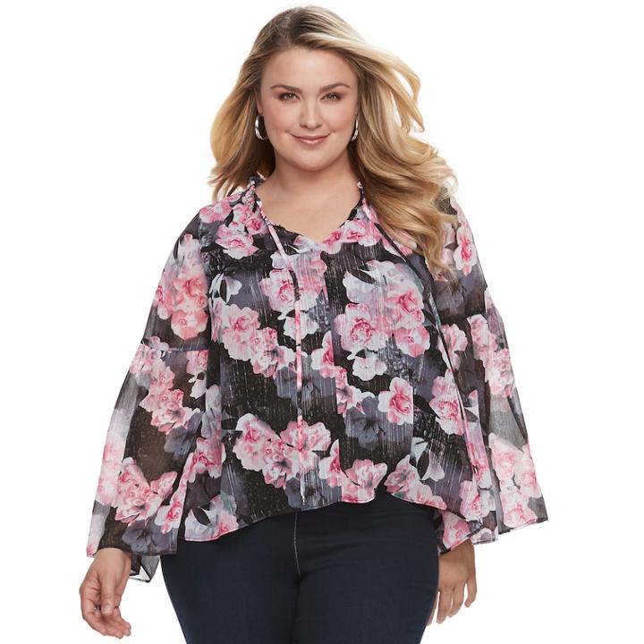 Plus Size Jennifer Lopez Print Chiffon Top, Women's, Size: 1xl, Pink