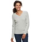Petite Croft & Barrow&reg; Essential Cable Knit V-neck Sweater, Women's, Size: M Petite, Light Grey
