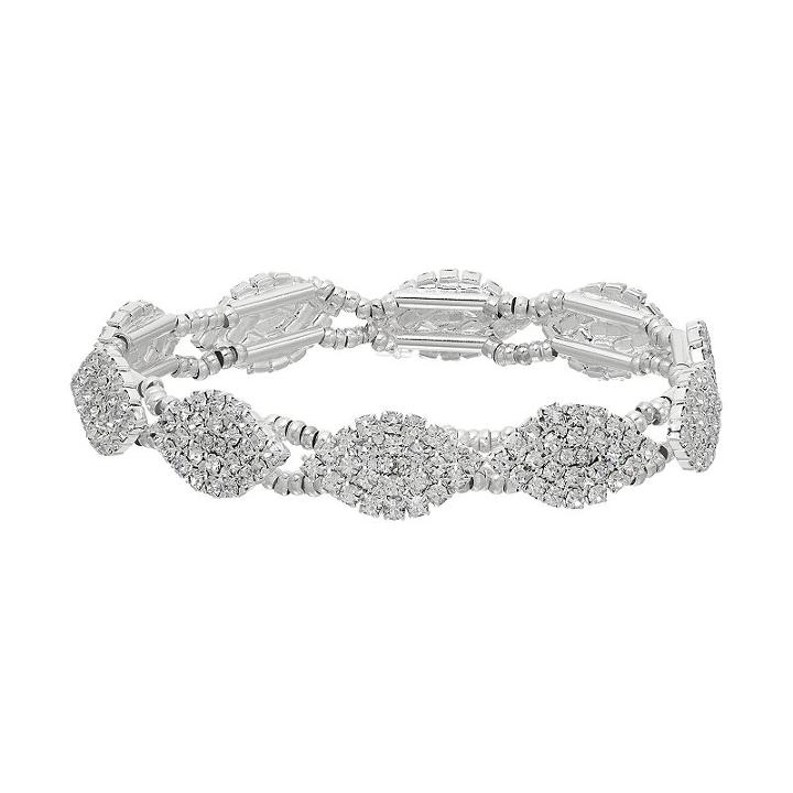 Simulated Crystal Leaf Link Stretch Bracelet, Women's, Natural