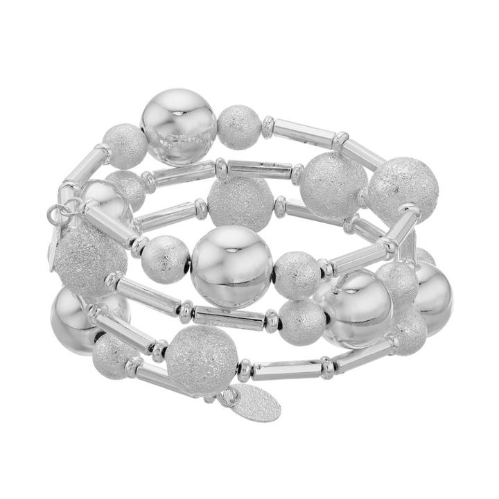 Textured Beaded Coil Bracelet, Women's, Silver