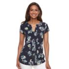 Women's Croft & Barrow&reg; Print Pleated Top, Size: Xxl, Dark Blue