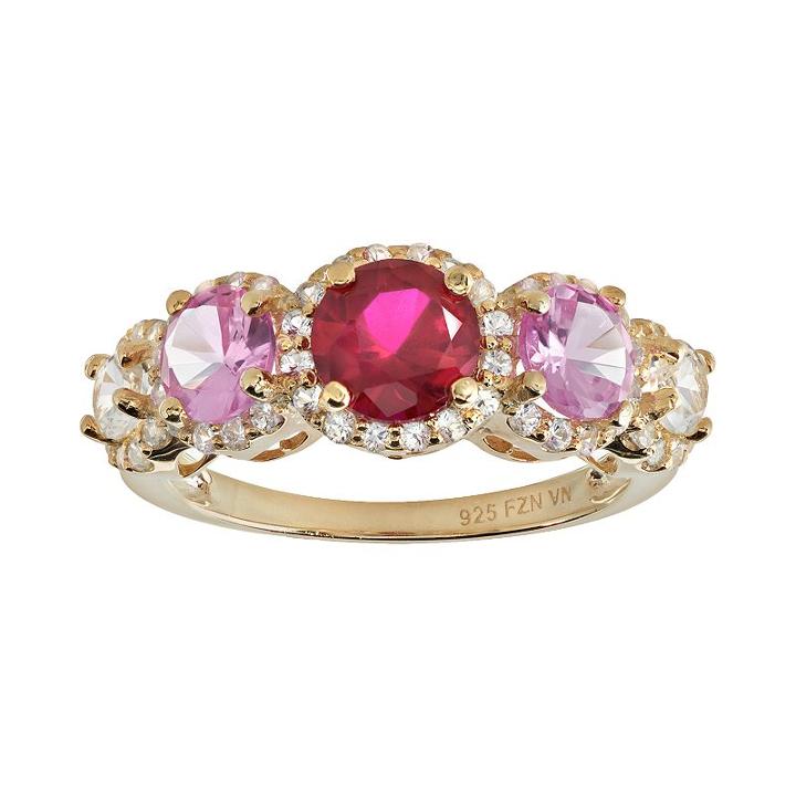Gemstone 14k Gold Over Silver 5-stone Halo Ring, Women's, Size: 6, Multicolor