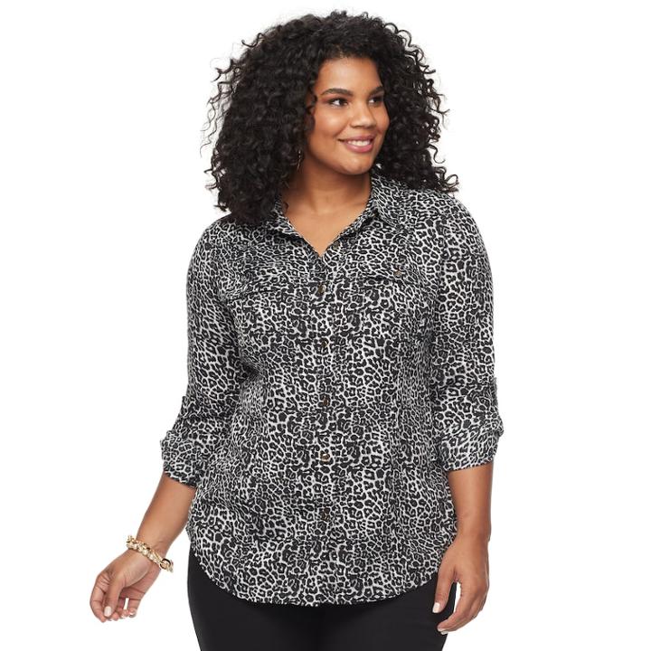 Plus Size Dana Buchman Nailhead Button-down Camp Shirt, Women's, Size: 1xl, Silver