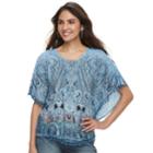 Women's World Unity Printed Popover Top, Size: Xl, Blue