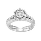 10k White Gold 1 Carat T.w. Diamond Tiered Halo Engagement Ring Set, Women's, Size: 7