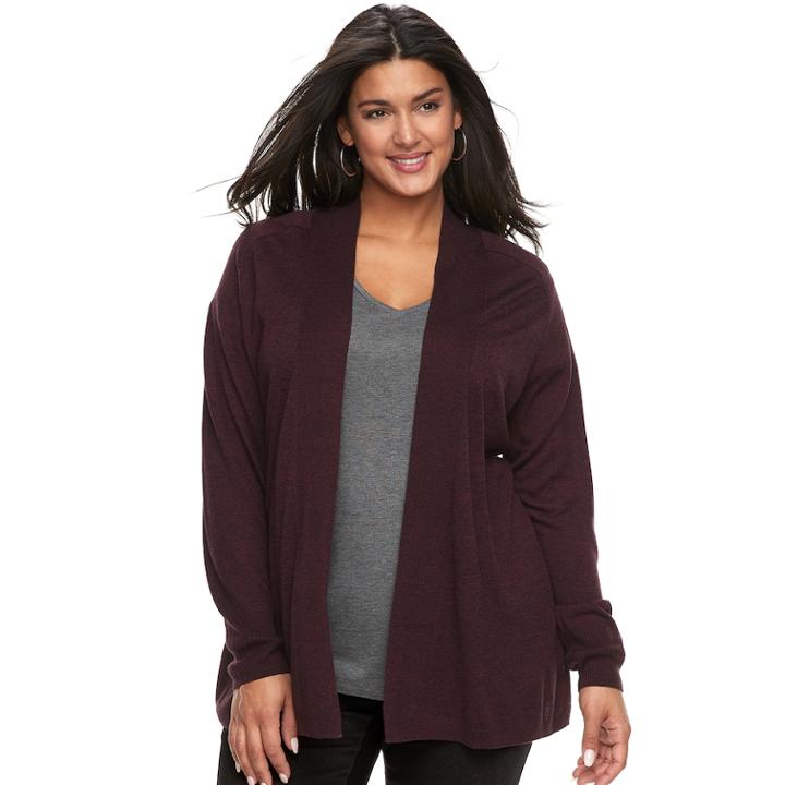 Plus Size Apt. 9&reg; Essential Ribbed Cardigan, Women's, Size: 1xl, Dark Red