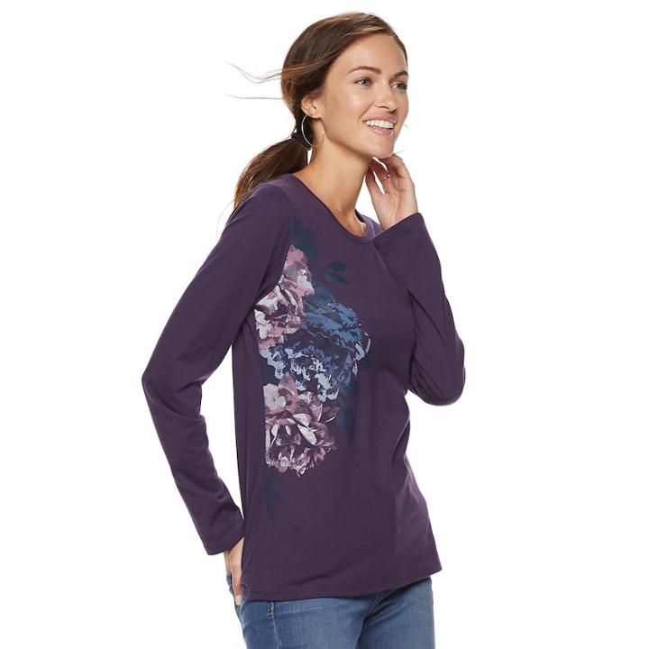 Women's Sonoma Goods For Life&trade; Graphic Crewneck Tee, Size: Large, Drk Purple