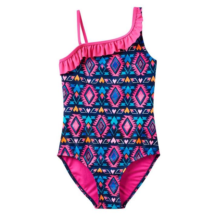 Girls 7-16 So&reg; Asymmetrical Tribal Printed One-piece Swimsuit, Girl's, Size: L(12), Blue
