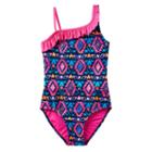 Girls 7-16 So&reg; Asymmetrical Tribal Printed One-piece Swimsuit, Girl's, Size: L(12), Blue