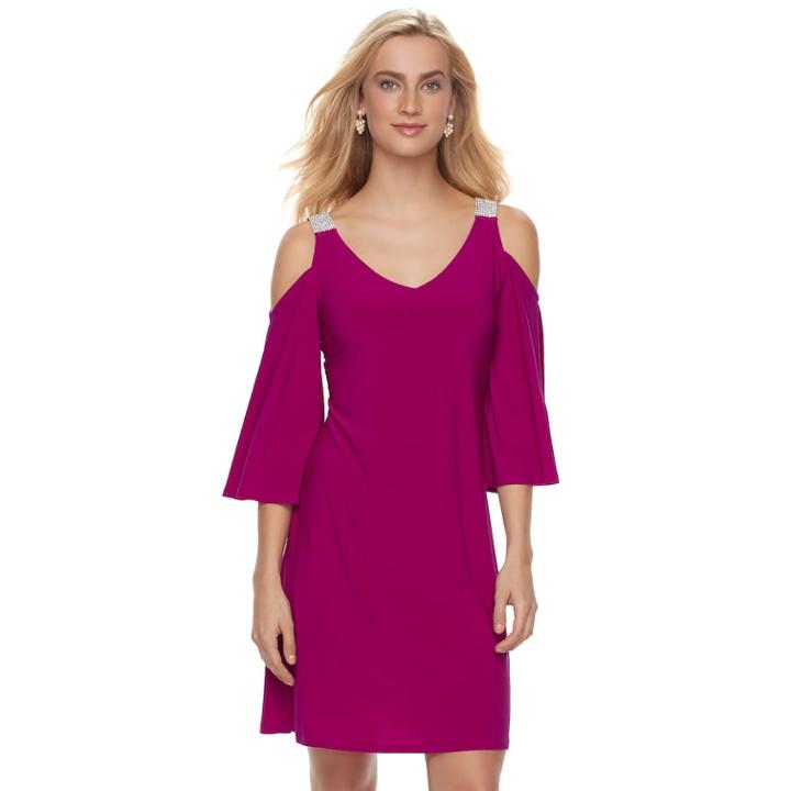 Women's Msk Embellished Cold-shoulder Shift Dress, Size: Xl, Brt Pink