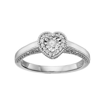 Love Is Forever Sterling Silver 1/8 Carat T.w. Diamond Heart Halo Ring, Women's, Size: 7, White