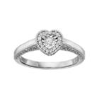 Love Is Forever Sterling Silver 1/8 Carat T.w. Diamond Heart Halo Ring, Women's, Size: 7, White