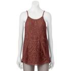 Juniors' Rewind Embroidered Cage Back Tank, Teens, Size: Large, Med Brown