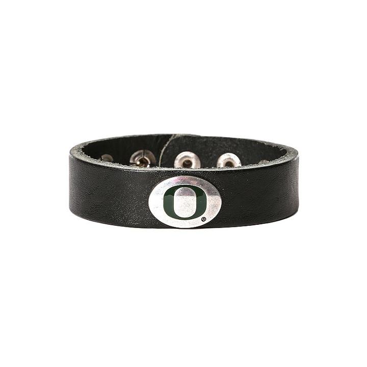 Women's Oregon Ducks Leather Concho Bracelet, Black