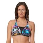 Women's Pink Envelope Palm Leaf Strappy-front Bikini Top, Size: Small, Perfect Palm