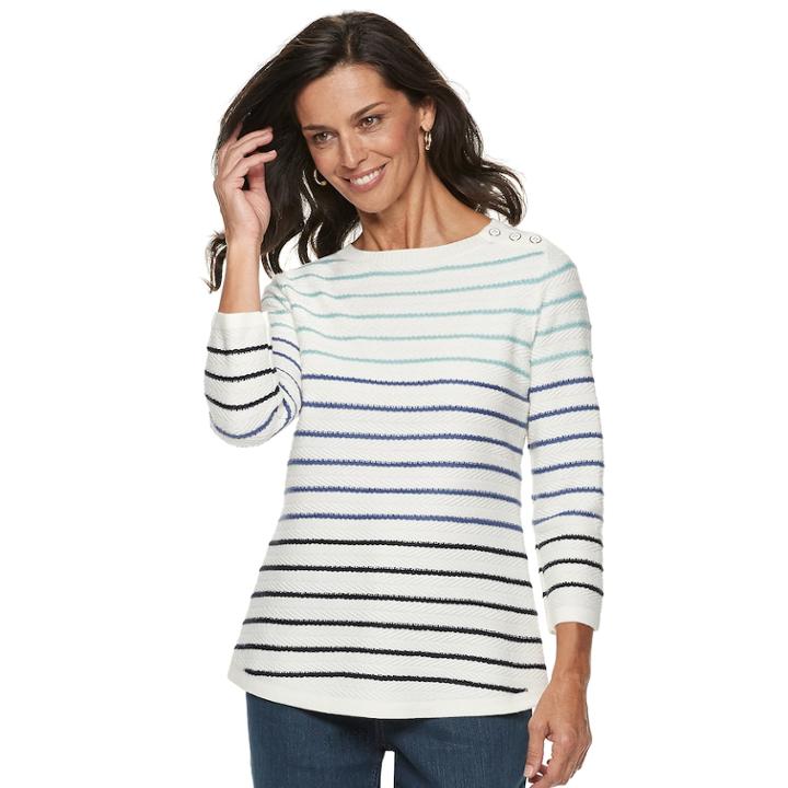 Women's Croft & Barrow&reg; Button-shoulder Crewneck Sweater, Size: Small, Natural