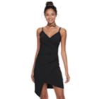 Juniors' Almost Famous Asymmetrical Faux-wrap Dress, Teens, Size: Small, Black